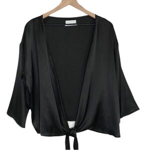 Urban Outfitters Satin Wrap Tie Front Bolero Top Womens Large Black